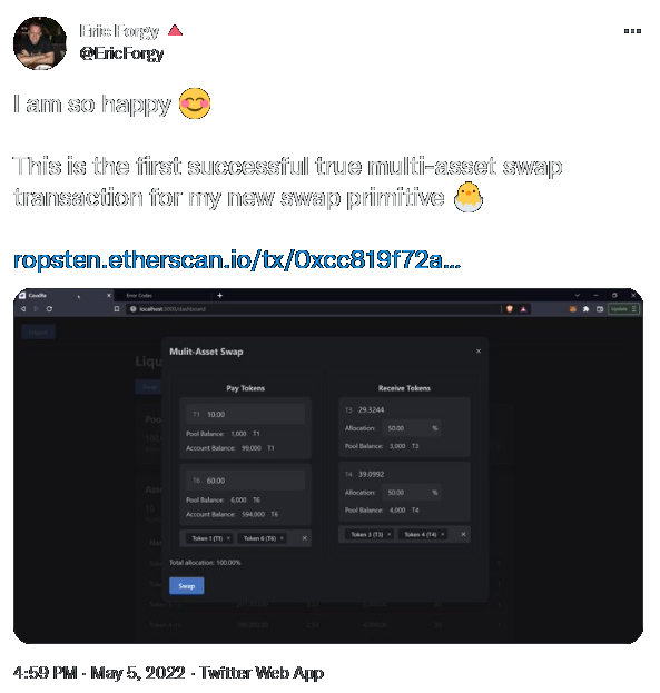 Tweet: First multiswap